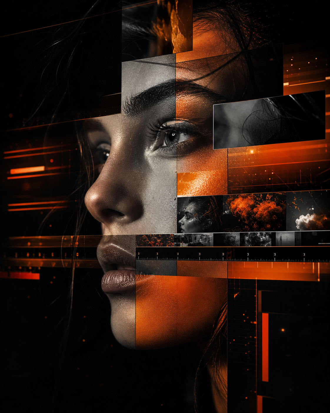 Composição editorial ilustrativa sobre produção com inteligência artificial